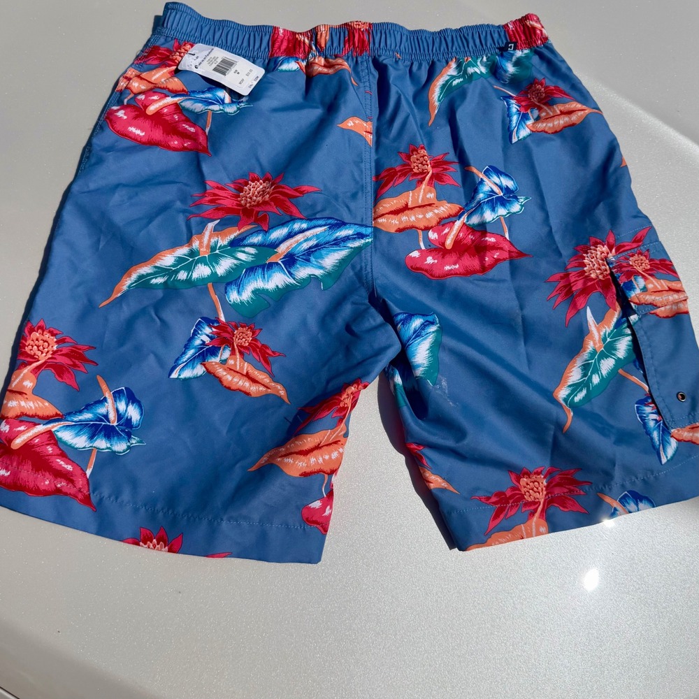Chaps Mens Swim Trunks Blue Tropical Floral Board Shorts NWT‎ Size Medium